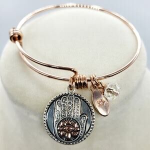 Unwritten GOOD VIBES Rose Gold Silver Plated Crystals Adjustable Charm Bracelet